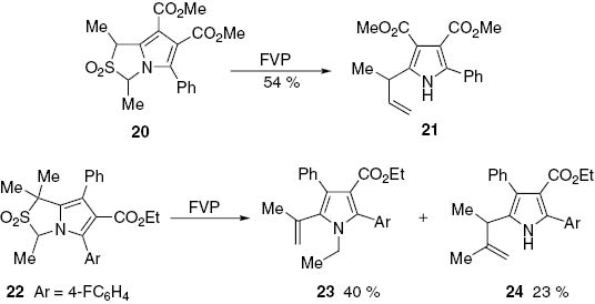 Scheme 6: 
					Synthesis of C-vinylpyrroles and C-allylpyrroles from 1-methyl-1H,3H-pyrrolo[1,2-c]thiazole derivatives.
				