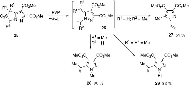 Scheme 7: 
					Sigmatropic [1,8]H shifts of diazafulvenium methides 26.
				