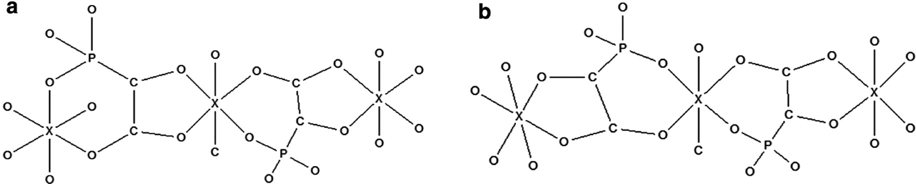 Scheme 1: Usual coordination modes of ligand 2-hydroxyphosphonacetate with metal ions (X).