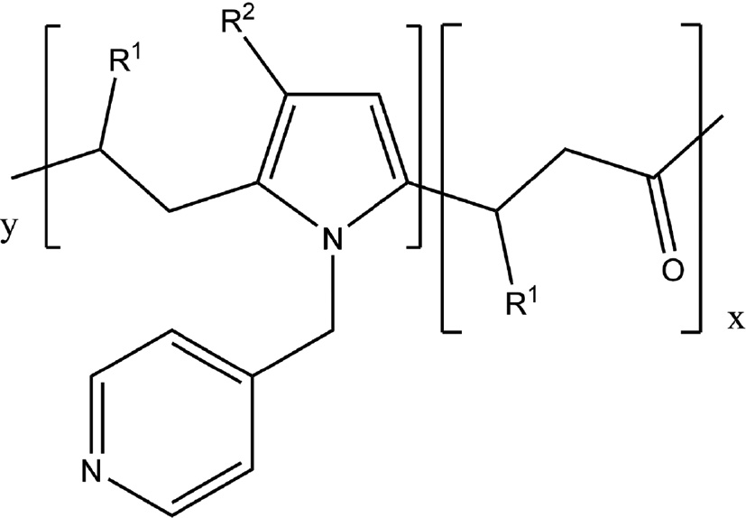 Fig. 3: PK30 modified with 4PcA. Reacted and unreacted monomeric units are represented as unit y and x, respectively.
