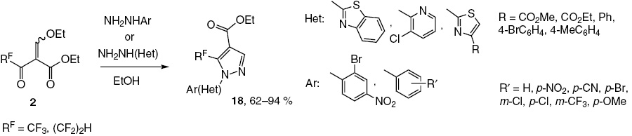 Scheme 6:
The synthesis of 5-(fluoroalkyl)pyrazole derivatives.