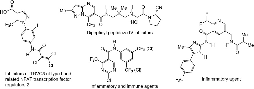 Fig. 2:
Examples of biologically active compounds based on 2-ethoxymethylene derivatives of fluorinated acetoacetates.