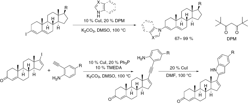 Scheme 8: 
          Cu(I)-catalyzed modifications of steroids.
        