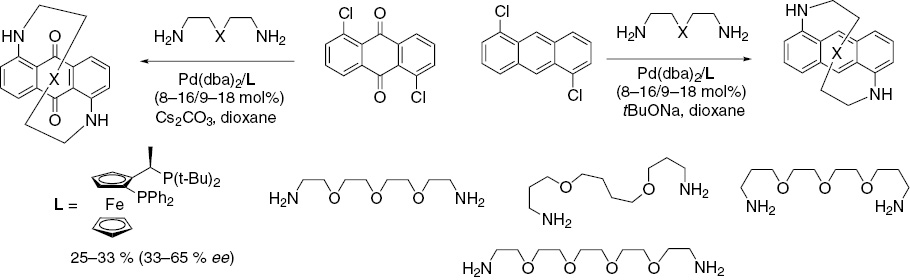 Scheme 19: 
          Pd(0)-catalyzed amination in the synthesis of planar-chiral macrocycles.
        