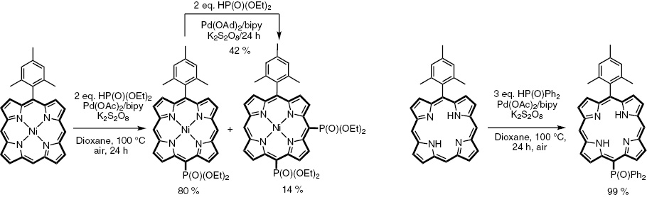 Scheme 22: 
          CH-activation in the synthesis of meso-phosphorylated porphyrins.
        