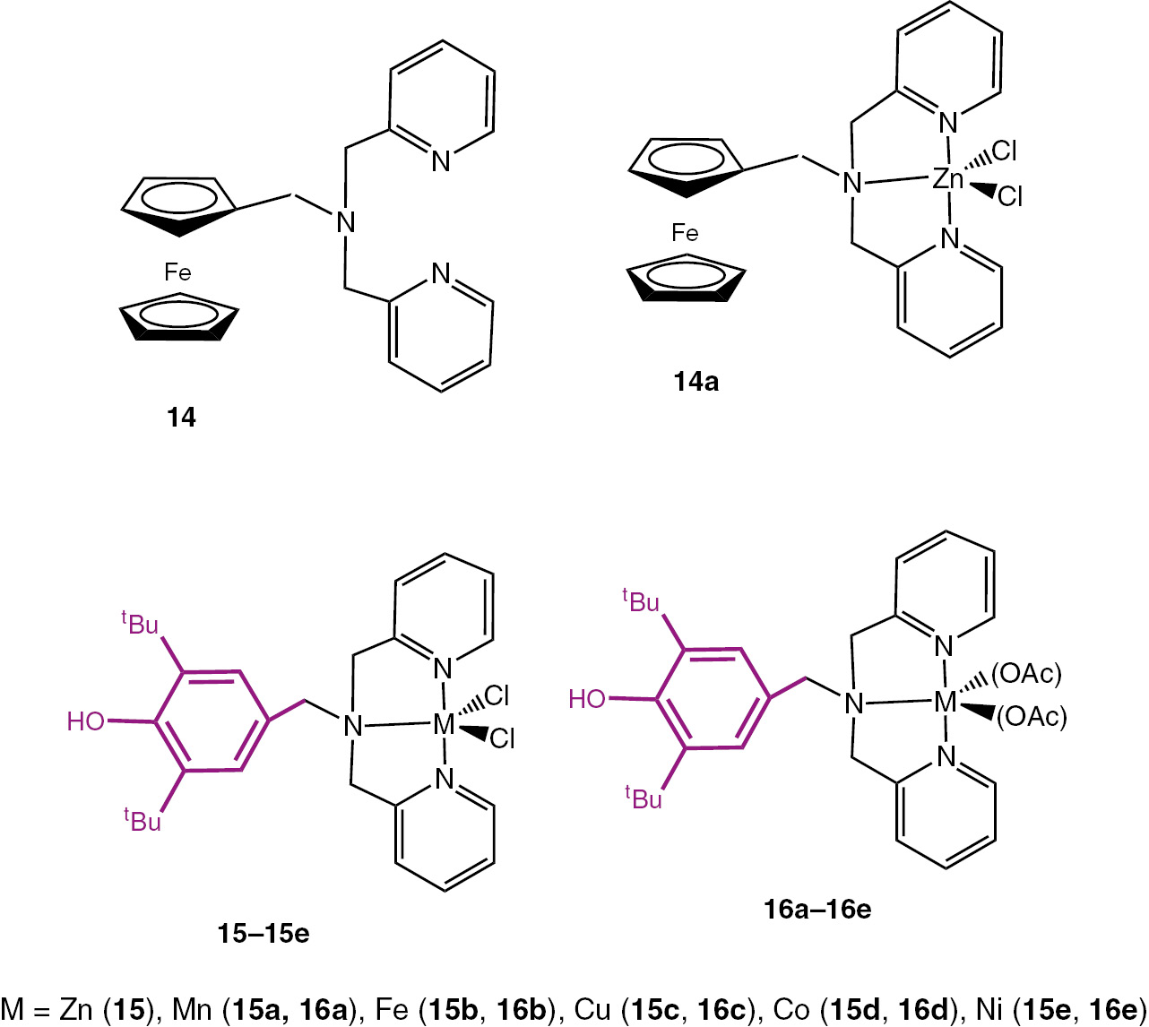 Scheme 4:
Structures of complexes with di-(2-picolyl)amine ligand.
