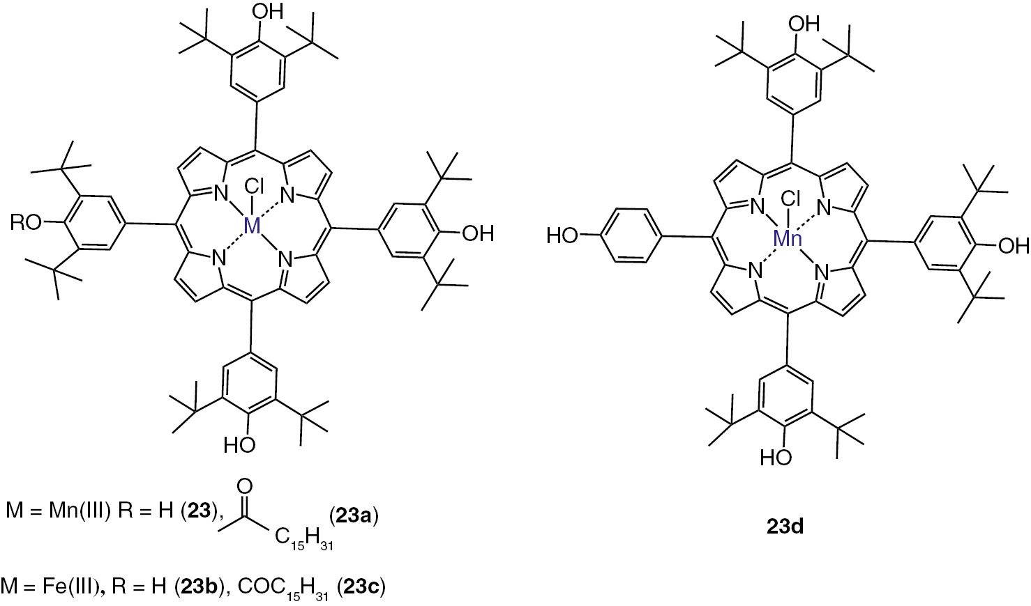 Scheme 7:
The structures of Mn(III), Fe(III) porphyrins with antioxidant moieties.