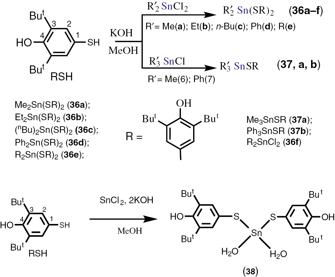 Scheme 10:
Organotin complexes based on 2,6-di-tert-butyl-4mercaptophenol.