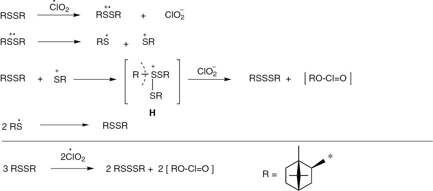 Scheme 9: 
              Proposed scheme of formation of diisobornyl trisulfide 18b.
            