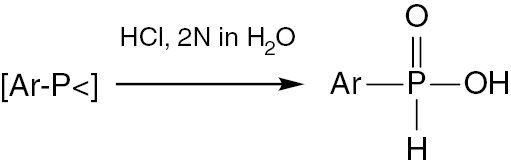 Scheme 10:
The formation of arylphosphinic acids by the reaction of acidic hydrolysis of organic nickel phosphides.