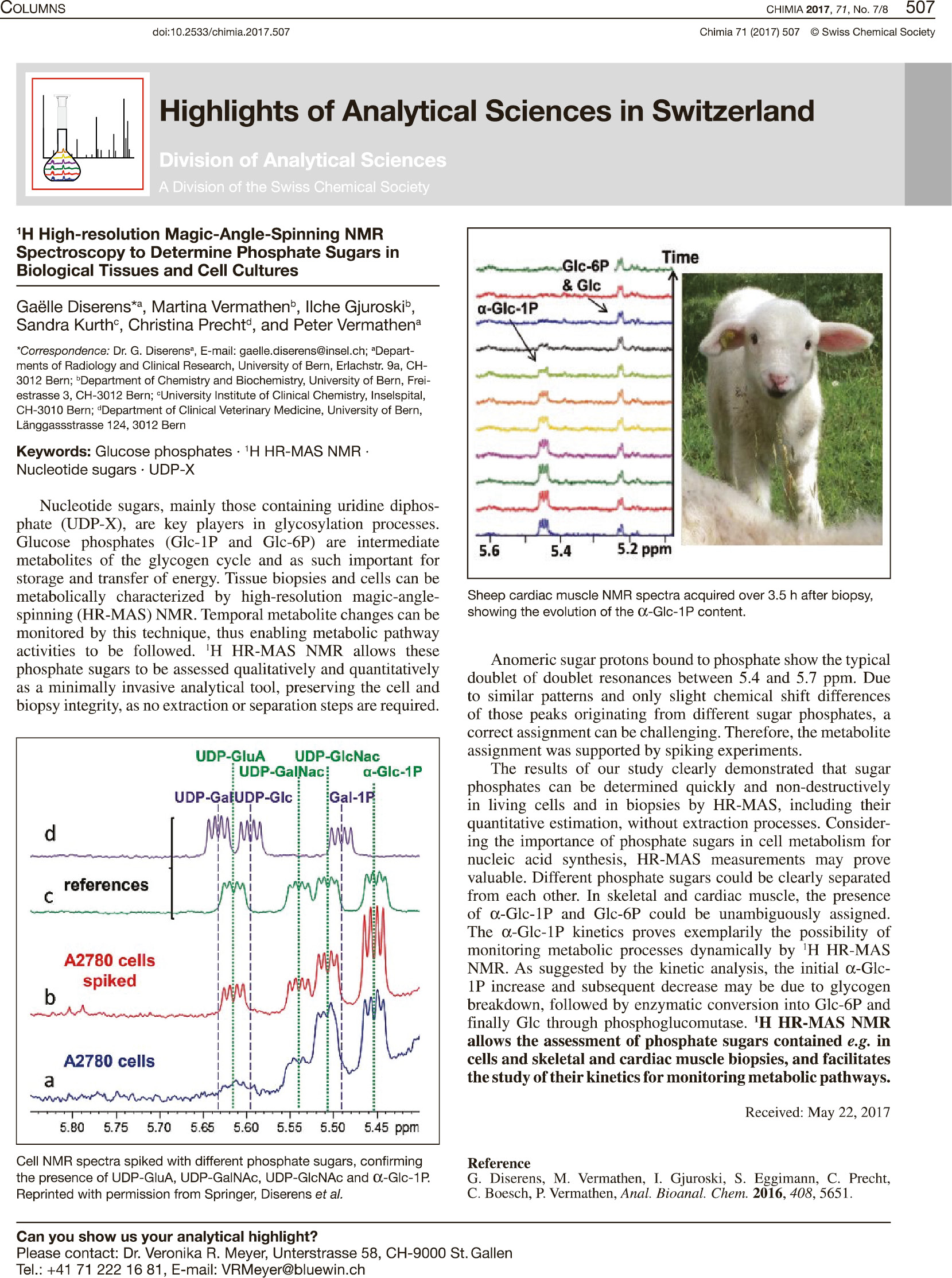Fig. 7: An example of the Highlights of Analytical Sciences in Switzerland in the journal Chimia [27]. With permission from the Swiss Chemical Society and from Dr. G. Diserens.