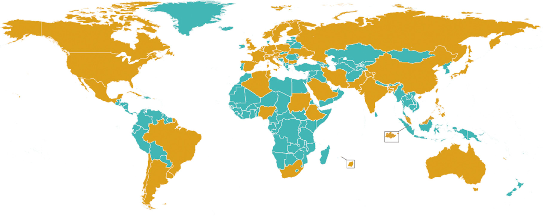 Fig. 2: International scientific collaboration facilitated by the OPCW: The Scientific Advisory Board. This map depicts, with orange shading, the territories of the States Parties from which scientists have served on the OPCW Scientific Advisory Board or its Temporary Working Groups from 1998 to 2018.aaThe map is based on Map No. 4170 Rev. 15.1 United Nations (July 2018). The boundaries shown on the map do not imply endorsement or acceptance by the United Nations. The final boundary between Sudan and South Sudan has not yet been determined. The dotted line represents the Line of Control in Jammu and Kashmir agreed upon by India and Pakistan; the final status of Jammu and Kashmir has not yet been agreed upon by the parties.