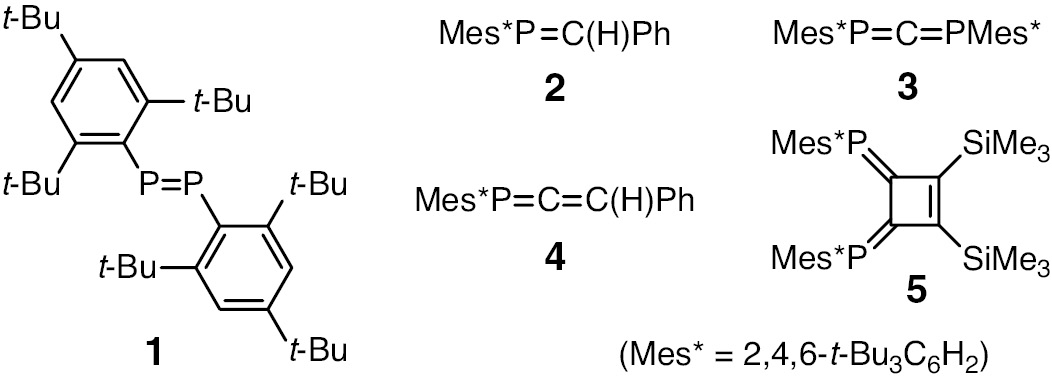 Scheme 1:
Some examples of low-coordinate organophosphorus compounds with Mes*.