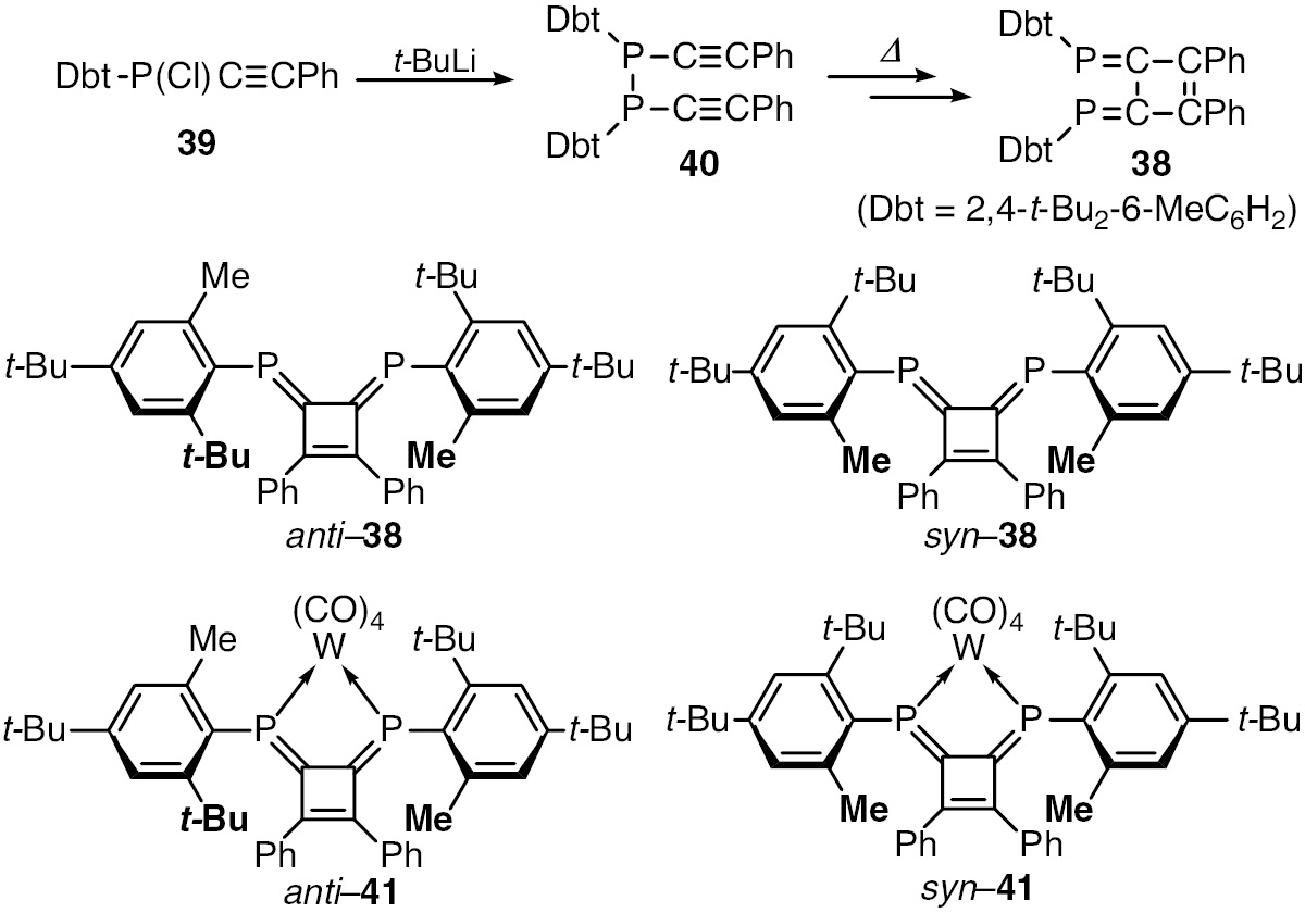 Scheme 9:
Preparation of DPCB 38 and the tungsten complex 41.