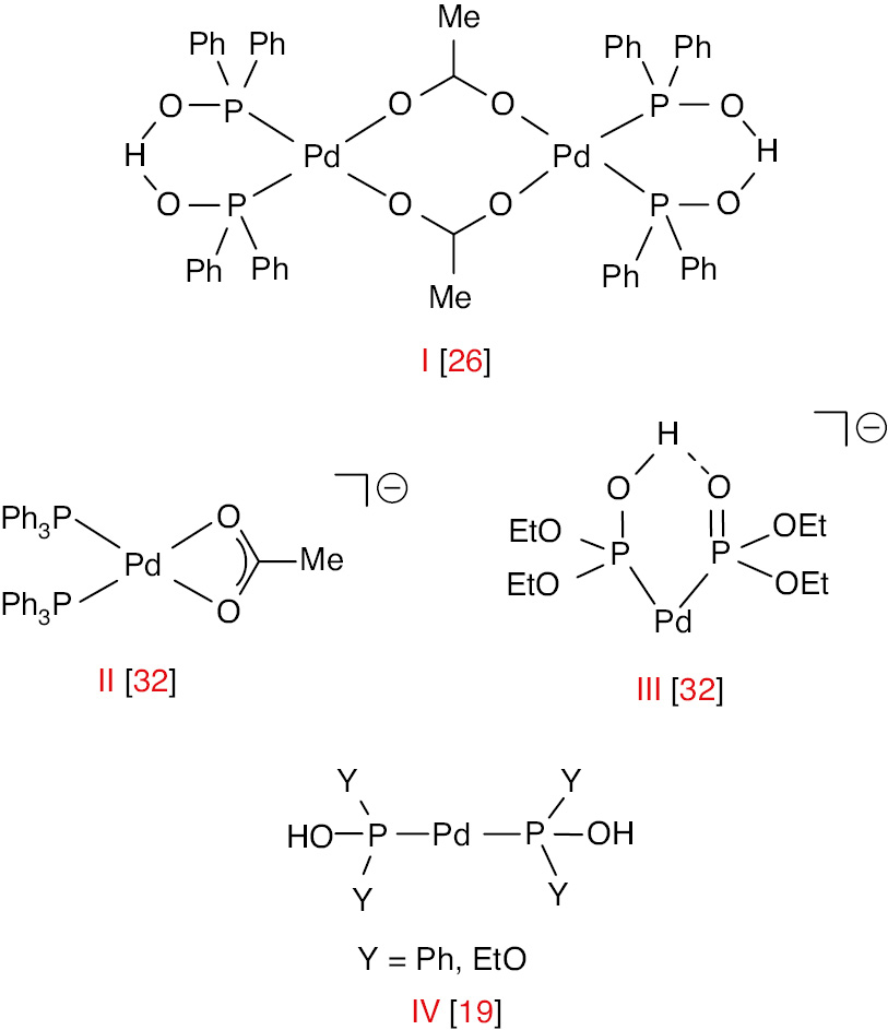 Fig. 1: 
          Pd(0) complexes emerged in the Hirao reaction.
        