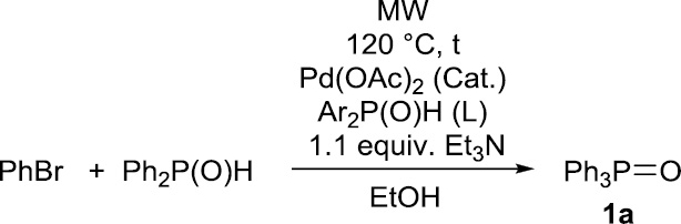 Table 2: 
            Varying the P-ligand in the Hirao reaction of PhBr and Ph2P(O)H.
          