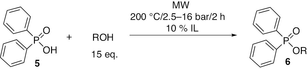 Scheme 4:
Direct esterification of diphenylphosphinic acid (5).