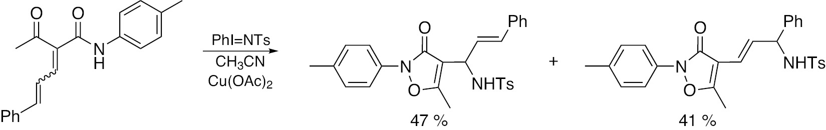 Scheme 31: Reaction of α-acetyl penta-2,4-dienamide with PhI=NTs.