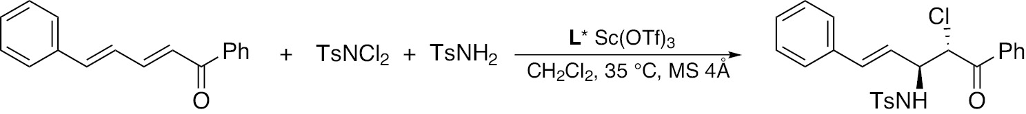 Scheme 46: Highly diastereo- and enantioselective chlorosulfamidation in the system TsNCl2+TsNH2.