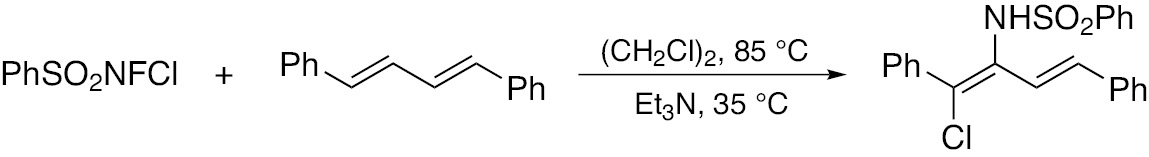 Scheme 51: Oxidative addition/dehydrofluorination/tautomerization in the reaction of dienes with PhSO2N(F)Cl.