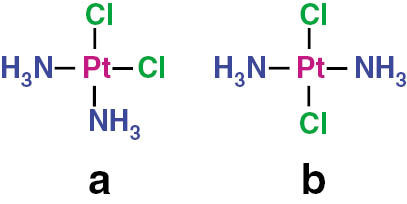 Scheme 1: Cisplatin (a) and transplatin (b).