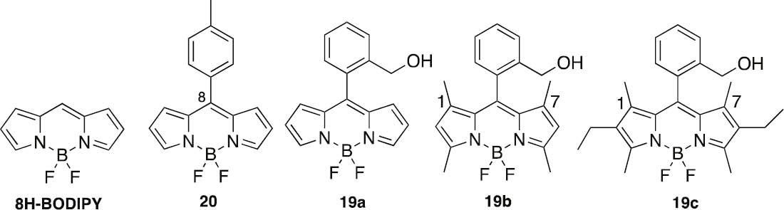 Table 2: Photophysicala and lasing propertiesb of BODIPYs 19a–c, 20 [38] and unsubstituted (8H)-BODIPY.