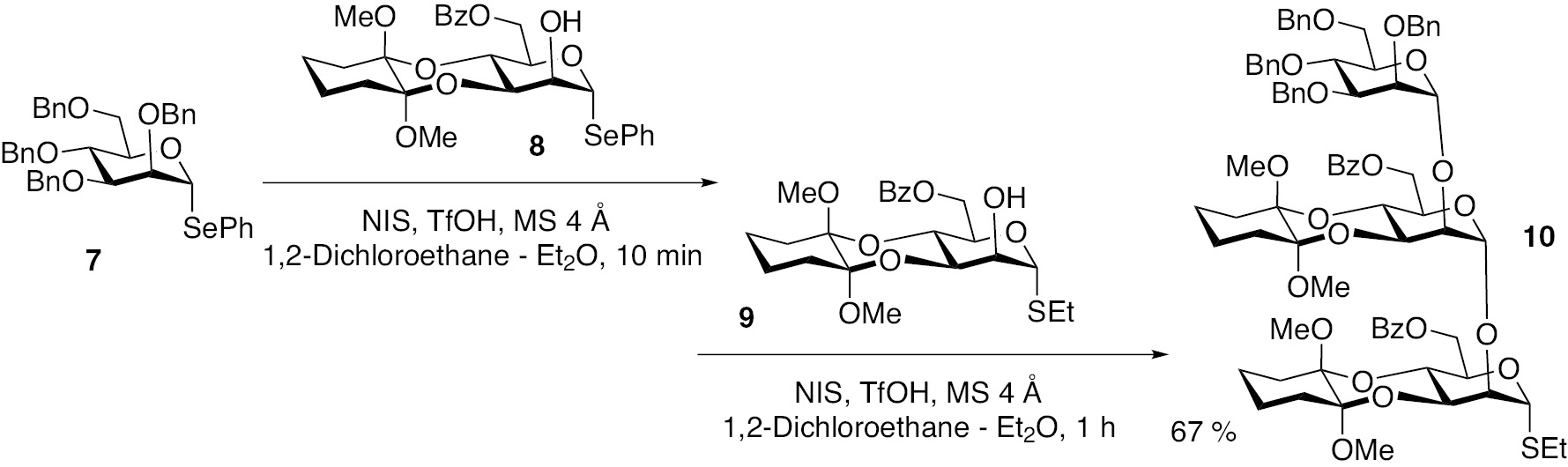 Scheme 2: Synthesis of trisaccharide 10 by a sequential glycosylation [16].