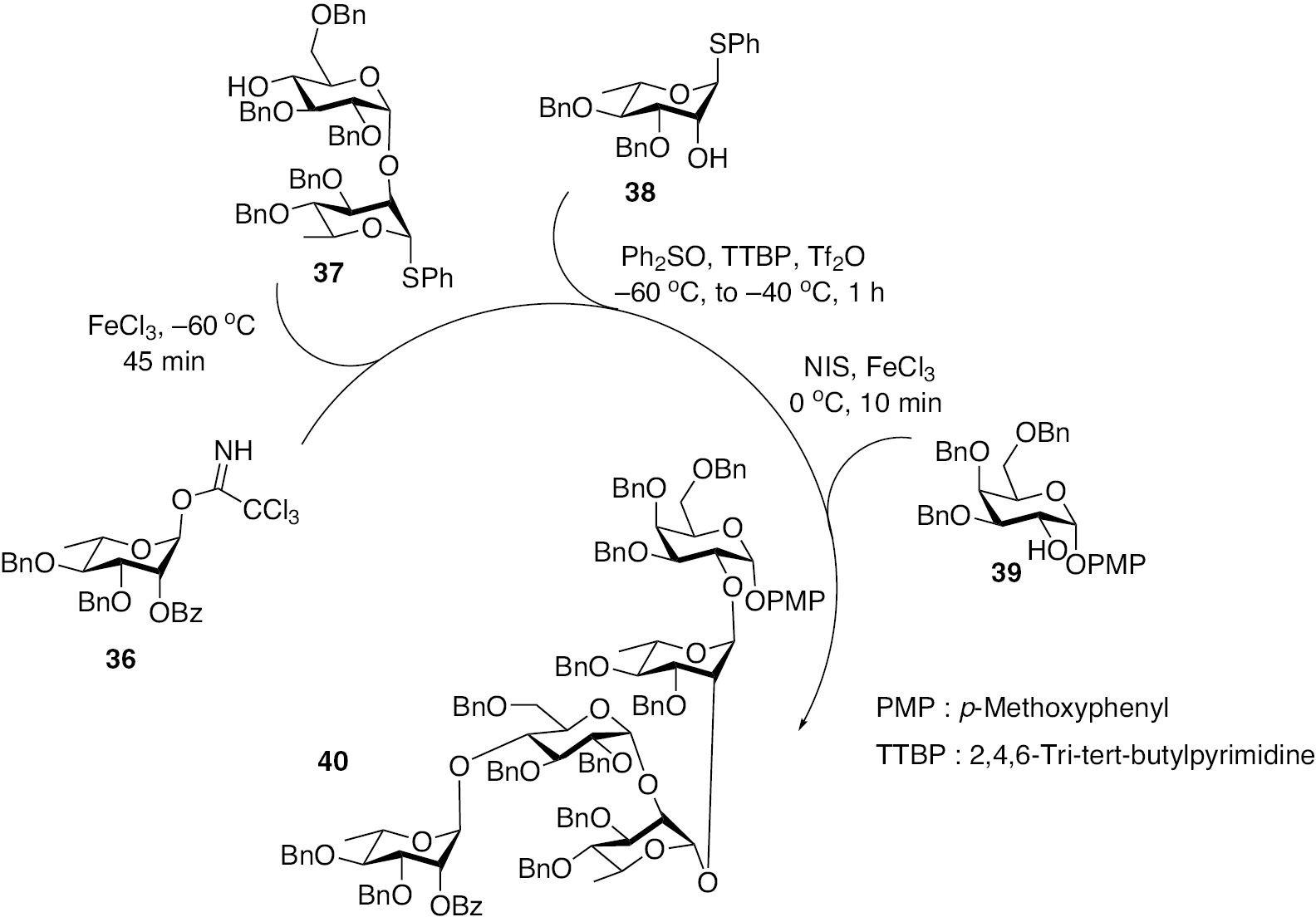 Scheme 9: Synthesis of pentasacchride 40 through chemoselective and orthogonal strategies [26].