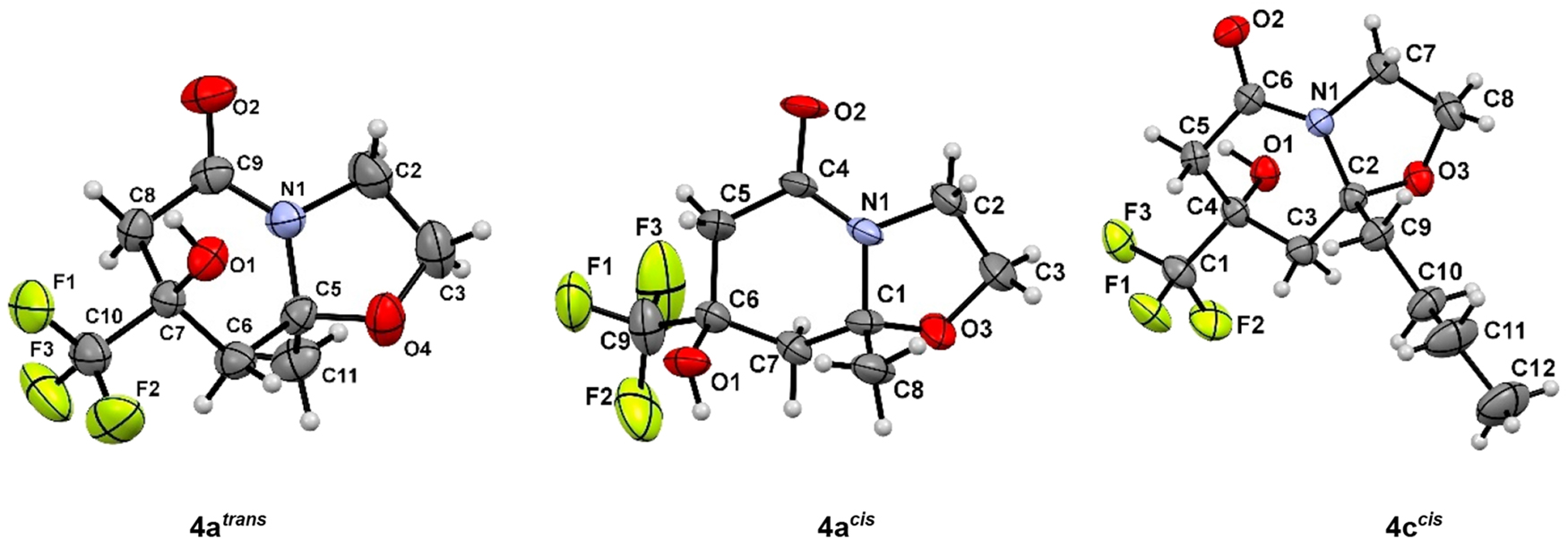 Fig. 1:
ORTEP diagrams of compounds 4a
trans
, 4a
cis
, 4c
cis
.