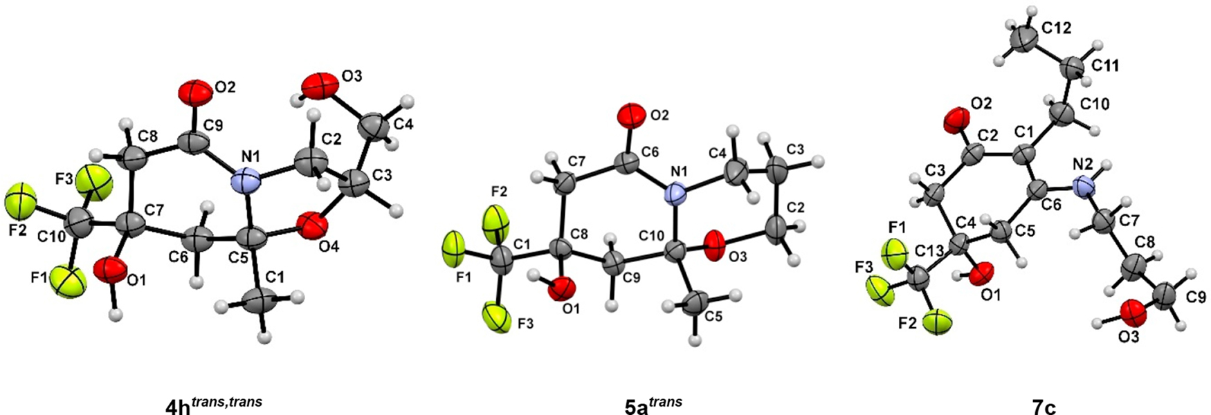 Fig. 2:
ORTEP diagrams of compounds 4h
trans,trans
, 5a
trans
, 7c.