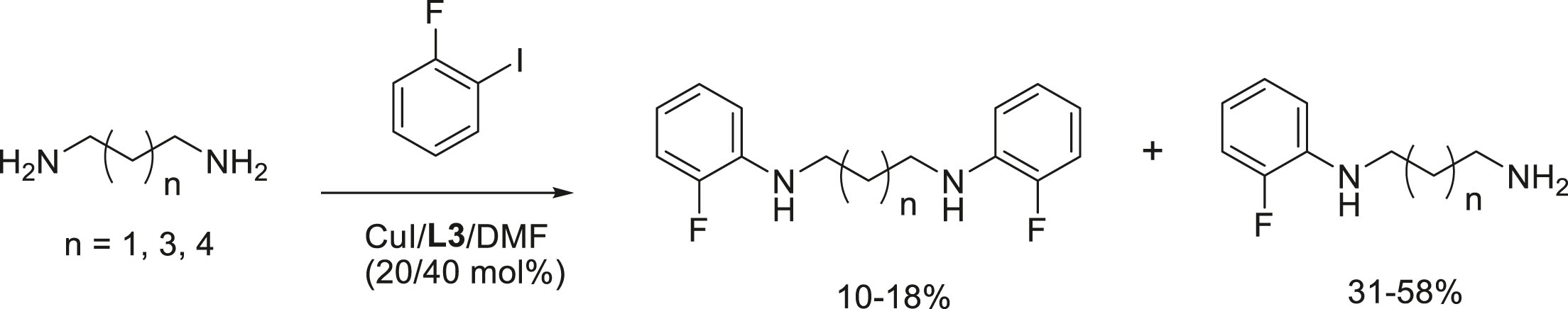 Scheme 11:
Arylation of linear diamines with 2-fluoroiodobenzene.