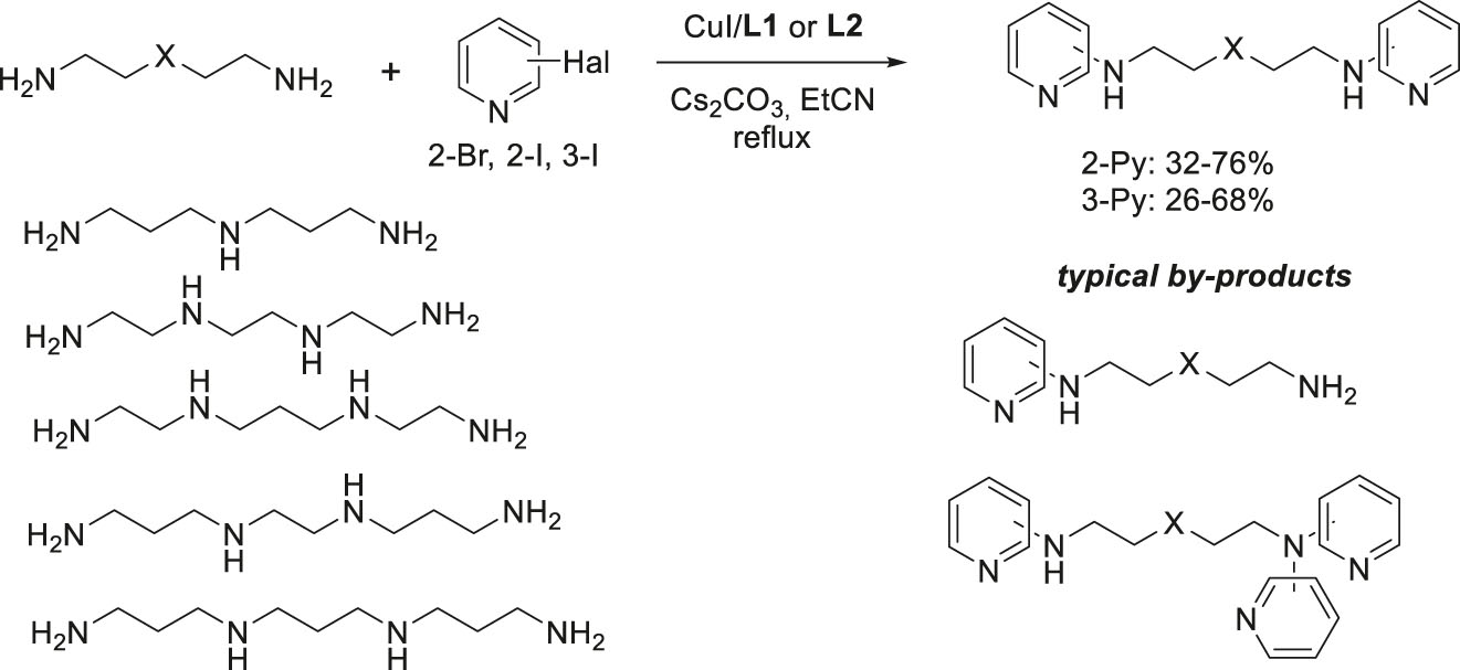 Scheme 16:
Cu(I)-catalyzed N,N′-diheteroarylation of the tetraamines.