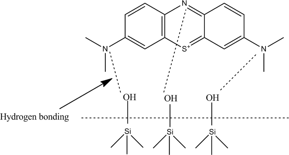 Fig. 8: 
            Hydrogen bonding between silanol groups of slurry and methylene blue (MB).
          