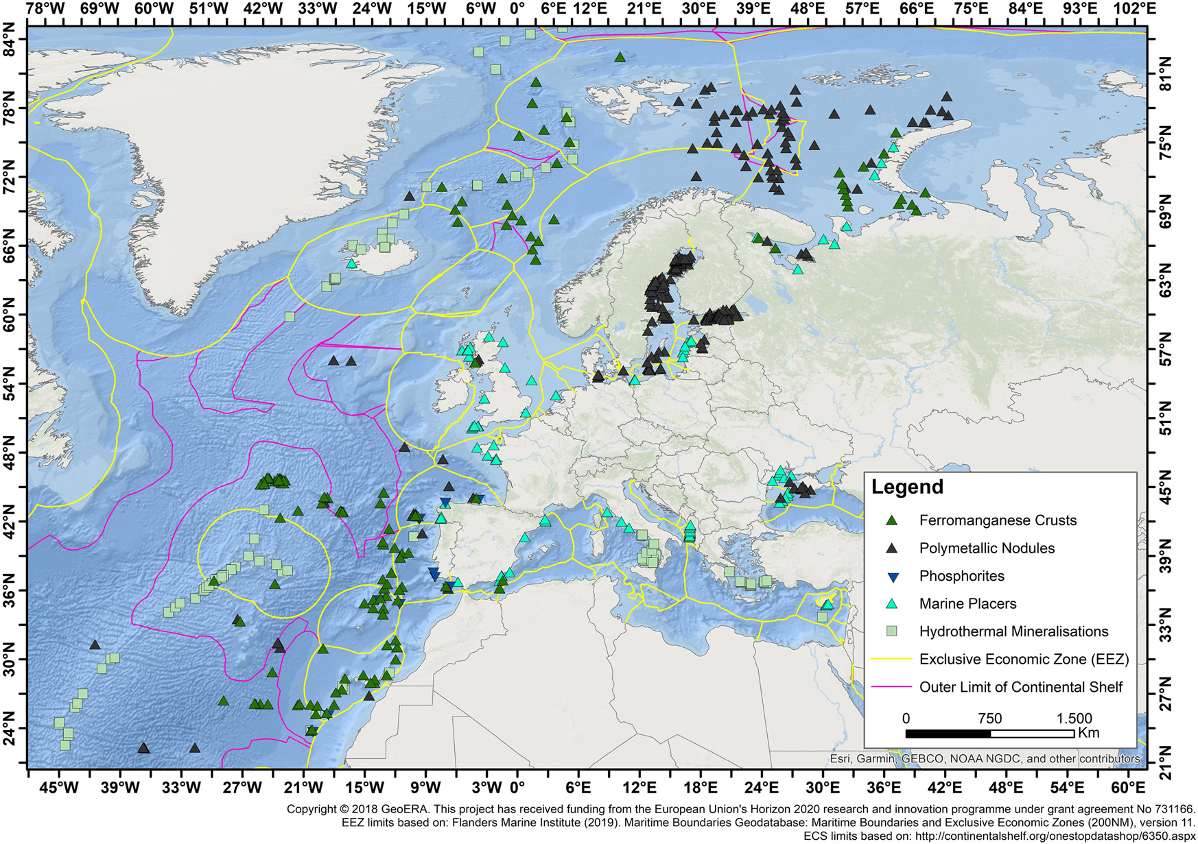 Fig. 7: 
MINDeSEA compilation map by May 2020 of seabed mineral occurrences in the pan-European seas.
