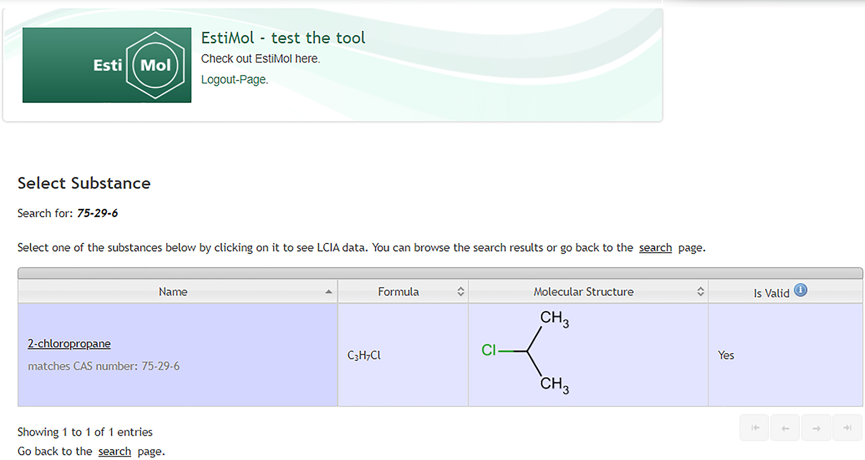 Fig. 2:
Selection of a substance for a data search.