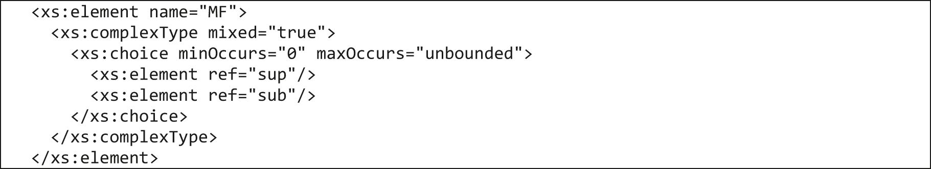 Fig. 5:
XML schema element defining molecular formula.