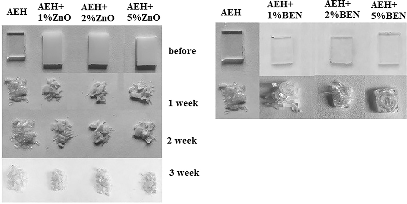 Fig. 8: 
AEH composites before and after aging in acetone.
