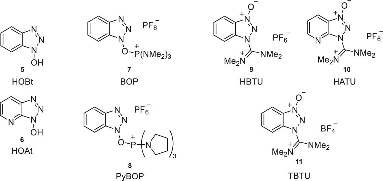 Fig. 3:
Examples of coupling agents for amide bond formation with benzotriazole-like structures.