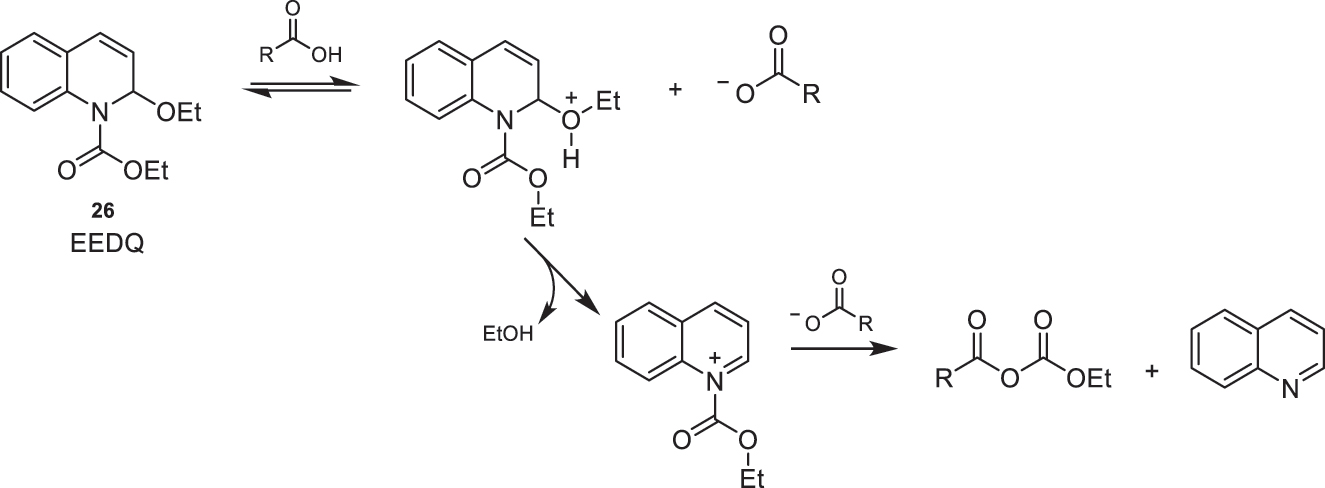 Fig. 12:
Proposed mechanism for the formation of mixed anhydrides using EEDQ (26) as the reagent.