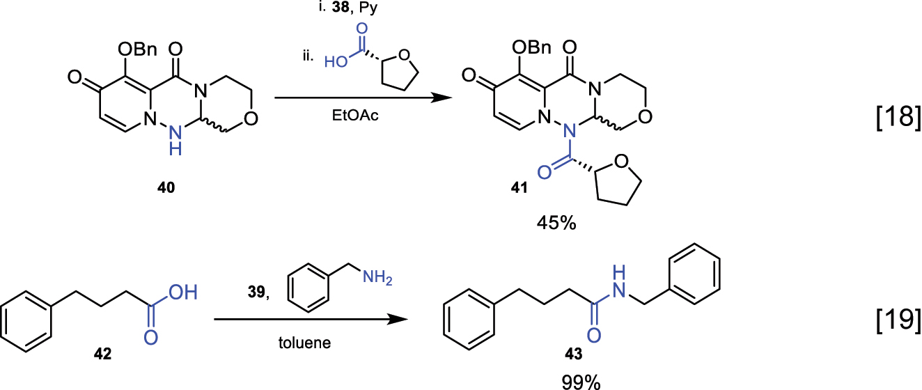 Fig. 20:
Reaction for amide bond formation using phosphorus and boron-derived reagents.