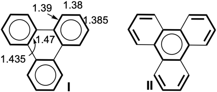 Fig. 3: 
Triphenylene Clar structures and averaged bond lengths (Å) from X-ray diffraction.
56


