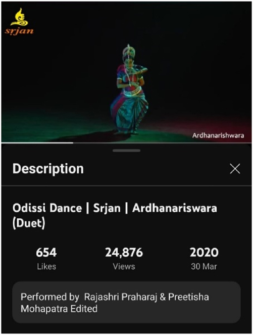 Figure 3: 
A screenshot taken from the YouTube Odissi video “Ardhanarishwara” on the “SRJAN” YouTube channel.
