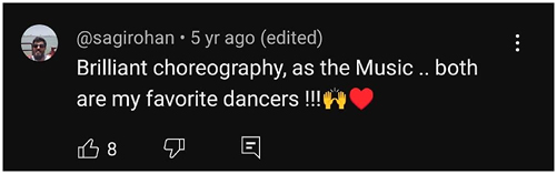 Figure 4: 
A screenshot of a comment on the YouTube Odissi video “Ardhanarishwara” on the “SRJAN” YouTube channel.
