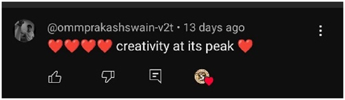 Figure 8: 
A screenshot of the comment on the “Barshanuraga” video on the YouTube channel “Odissi Dance Creation.”
