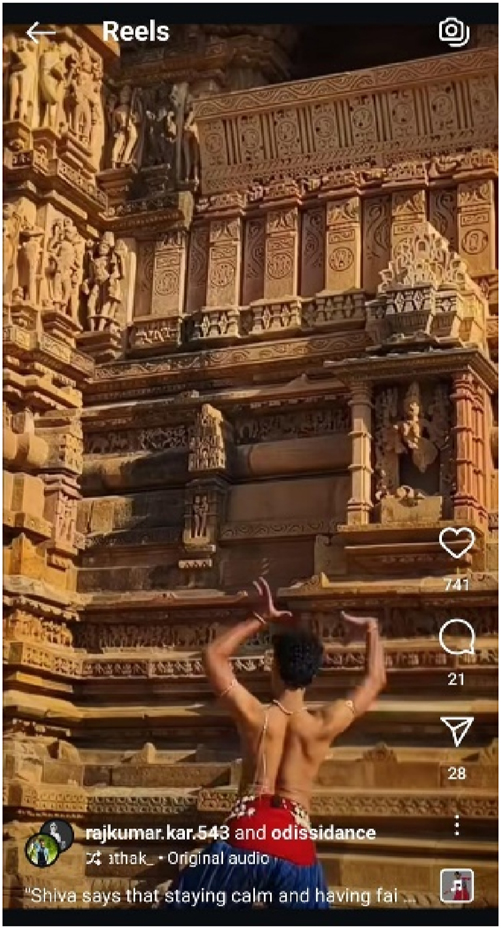 Figure 9: 
A screenshot of an Instagram reel “Shiava says that staying calm…” on the Instagram channel “odissidance.”
