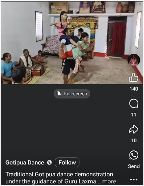 Figure 17: 
A screenshot of a Gotipua performance video on the Facebook page “Gotipua Dance.”
