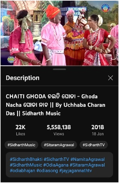Figure 21: 
A screenshot of “CHAITI GHODA…” on the “Sidharth Bhakti” YouTube channel.
