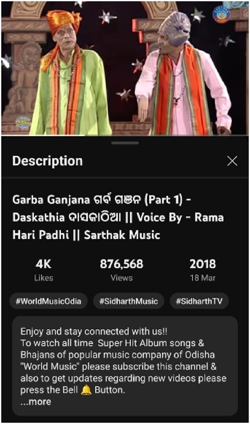 Figure 23: 
A screenshot of “Garba Ganjana…” on the “Sarthak Music” YouTube channel.
