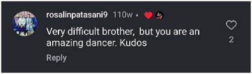 Figure 30: 
A screenshot of a comment on “Most difficult style of performance…” on the Instagram account “saswatjoshi”.
