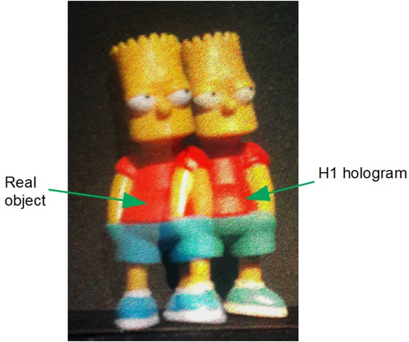 Figure 6 Original real object (left) and the H1 hologram (right) under white laser beam illumination